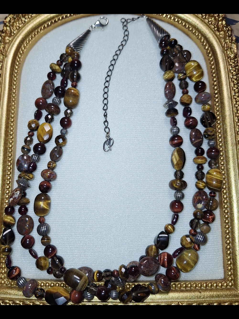 Multi-Row Jasper & Tiger Eye Bead Necklace - Brown & Gold